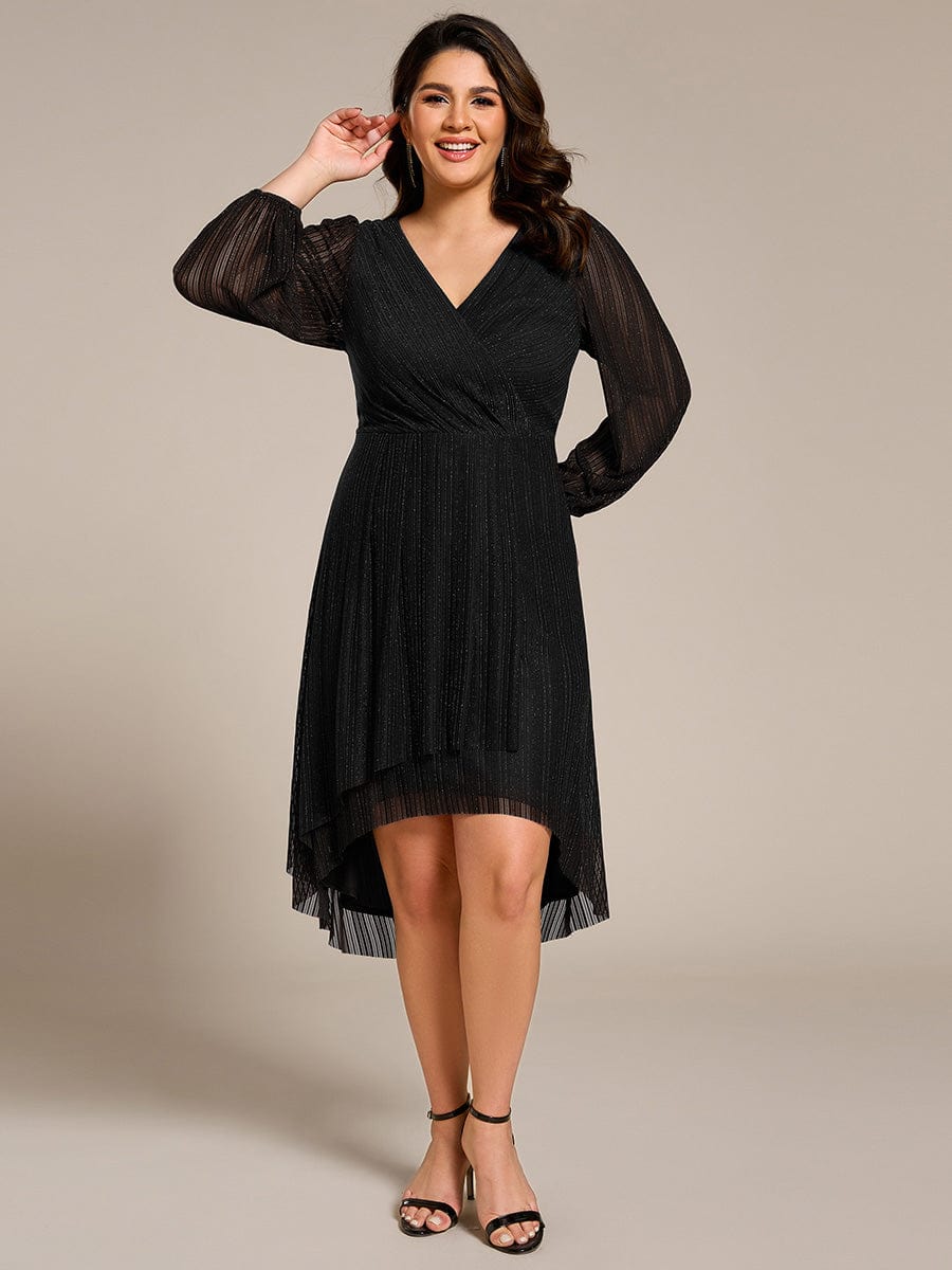 Robe d'invitée de mariage pailletée à manches longues grande taille #Couleur_Noir