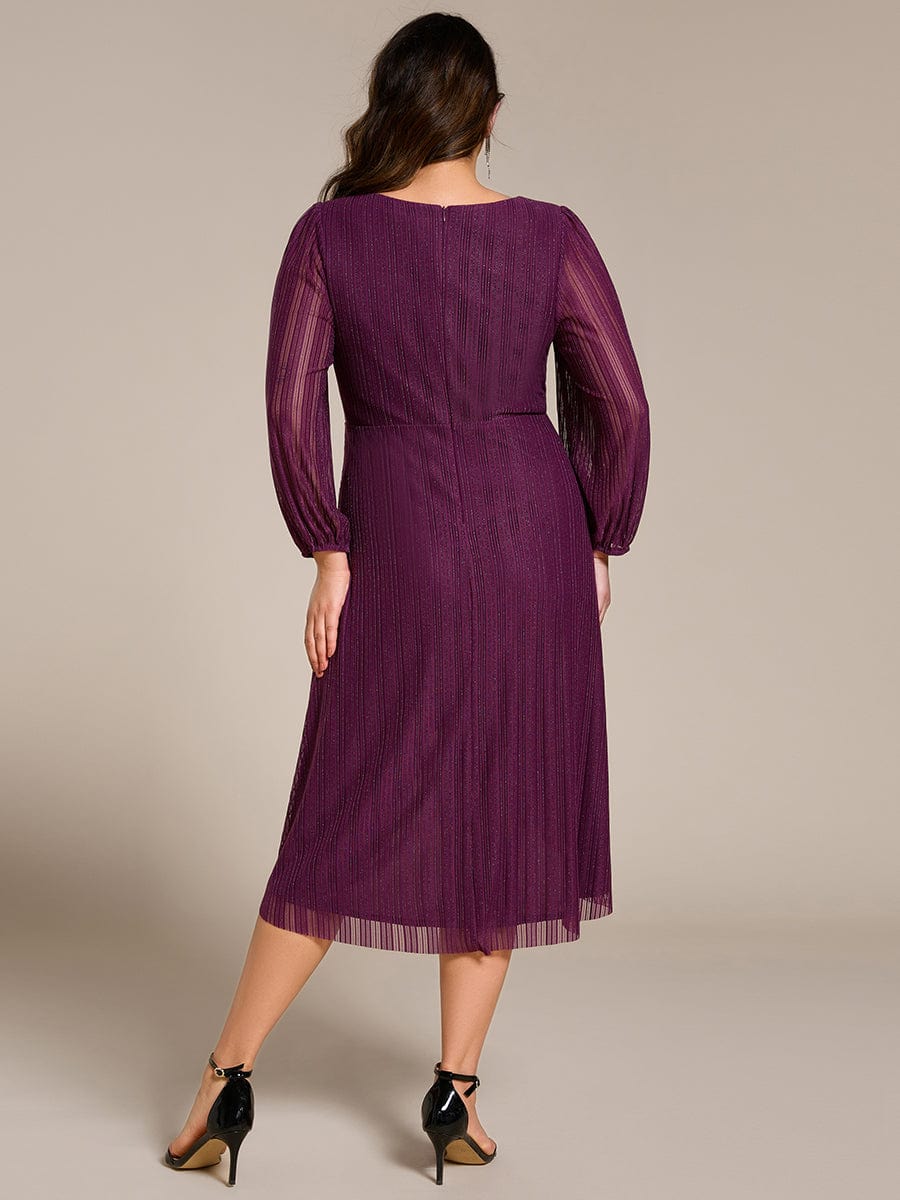 Robe d'invitée de mariage mi-longue à manches longues et paillettes #Couleur_Glycine violette