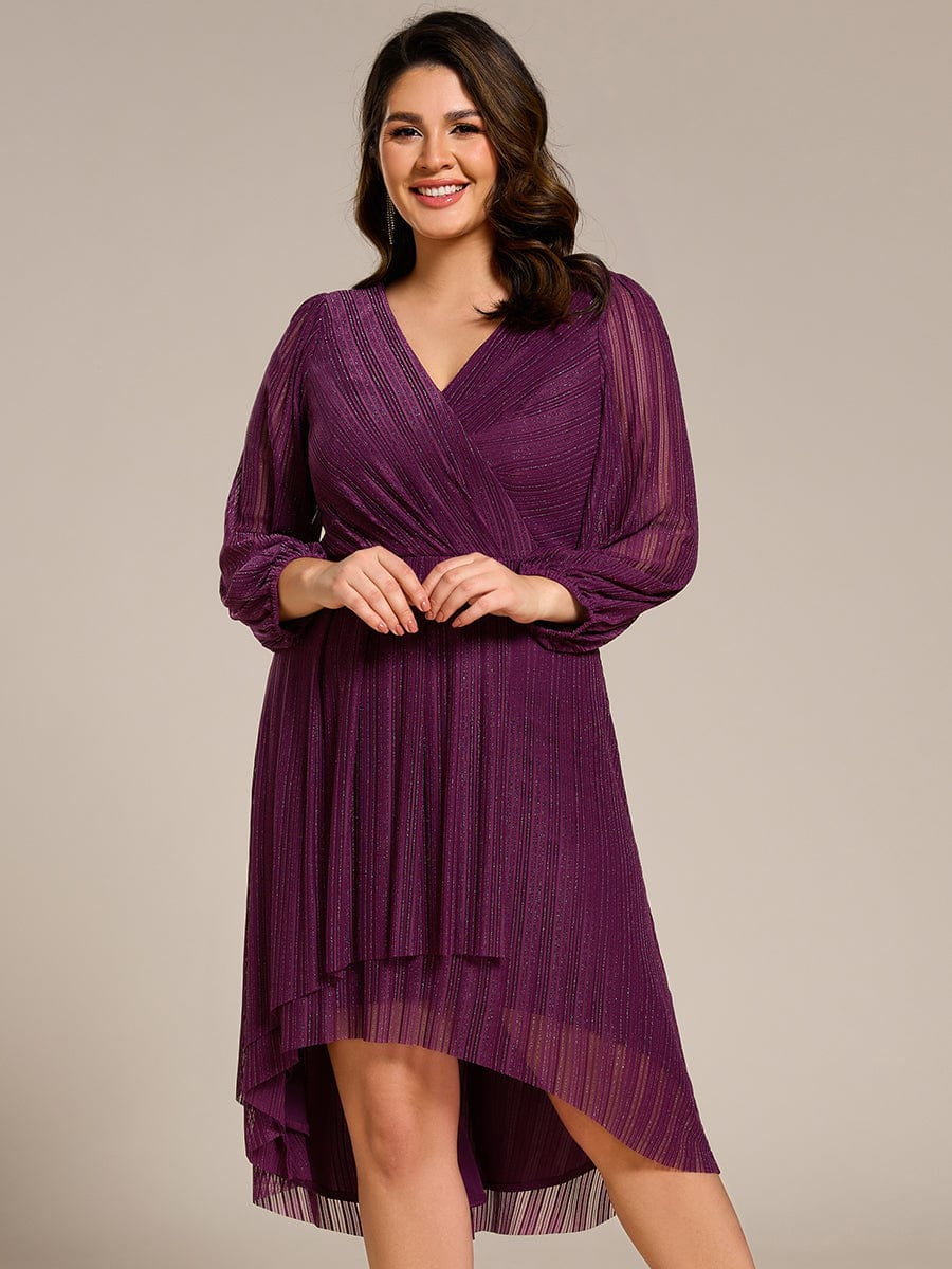 Robe d'invitée de mariage mi-longue à manches longues et paillettes #Couleur_Glycine violette