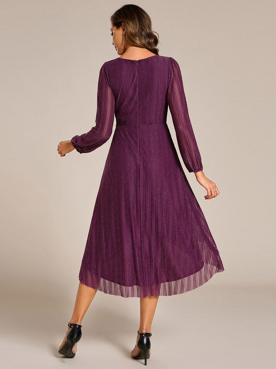 Robe d'invitée de mariage mi-longue à manches longues et paillettes #Couleur_Glycine violette