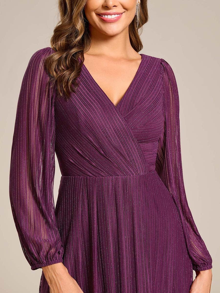 Robe d'invitée de mariage mi-longue à manches longues et paillettes #Couleur_Glycine violette