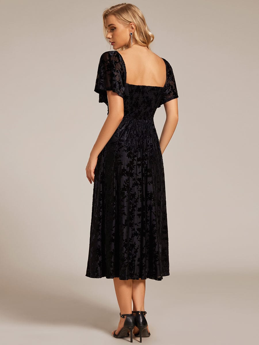 Robe de mariée élégante en velours extensible longueur thé? #Couleur_Noir