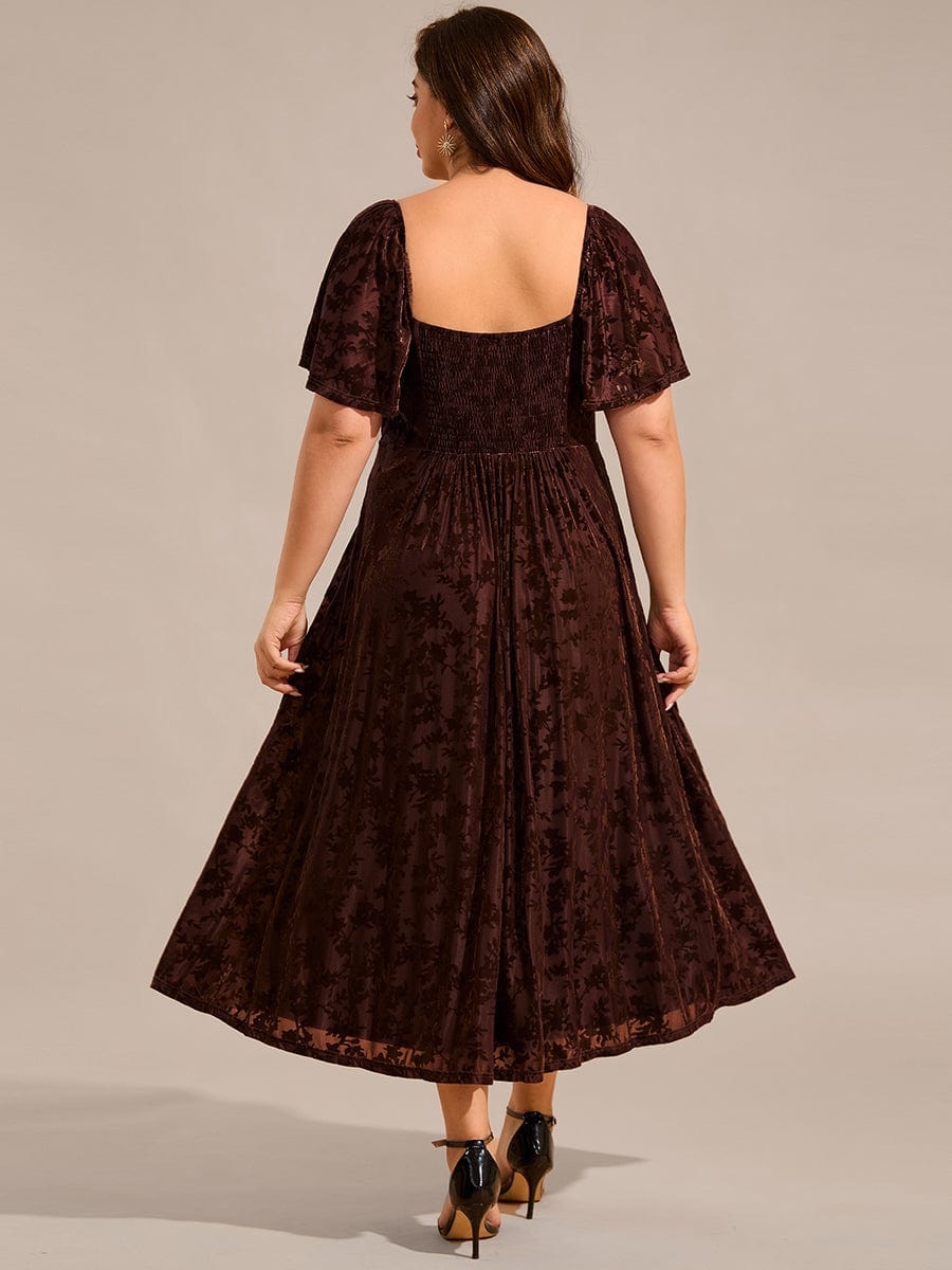 Robe de mariée élégante en velours extensible longueur thé? #Couleur_Café