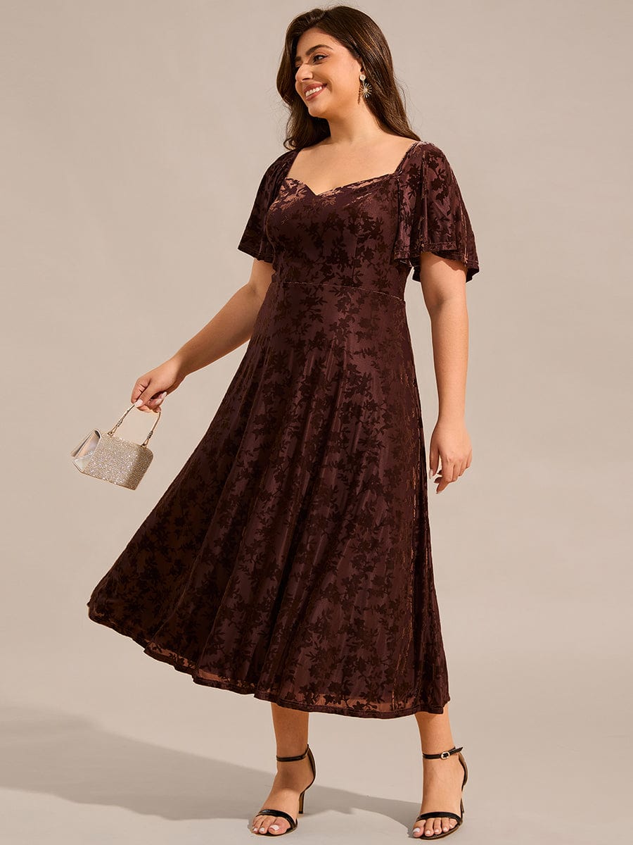 Robe de mariée élégante en velours extensible longueur thé? #Couleur_Café