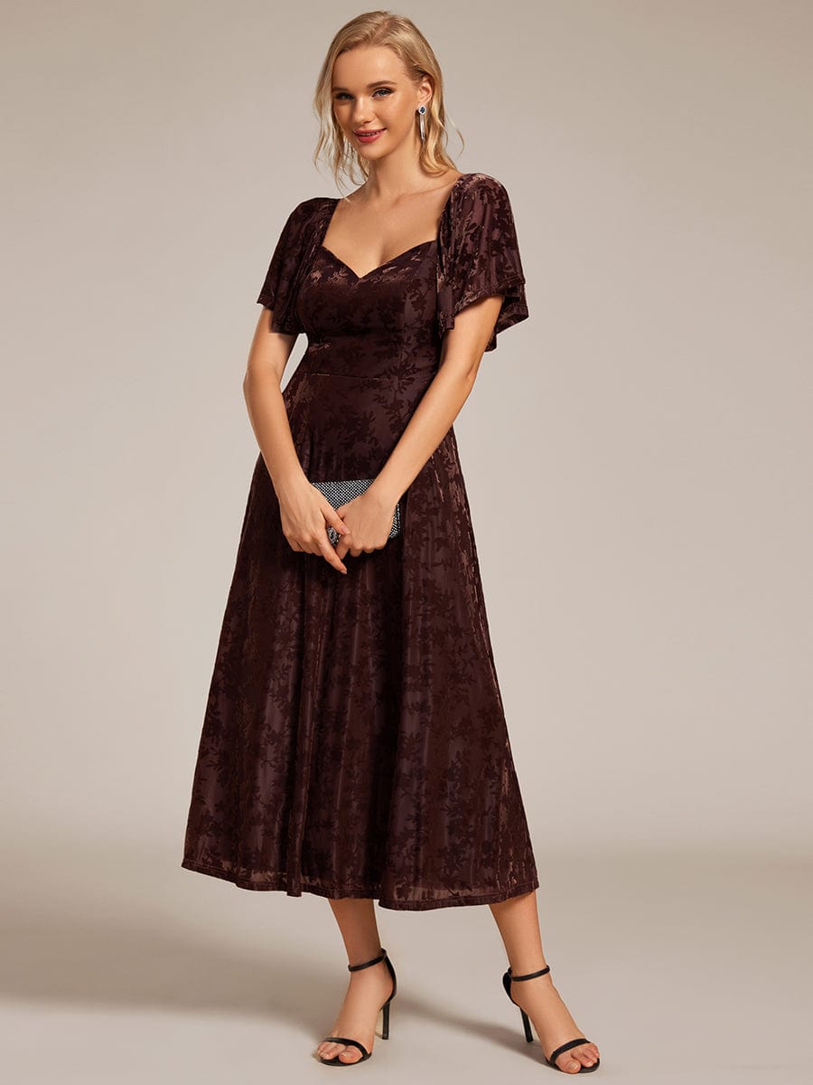 Robe de mariée élégante en velours extensible longueur thé? #Couleur_Café