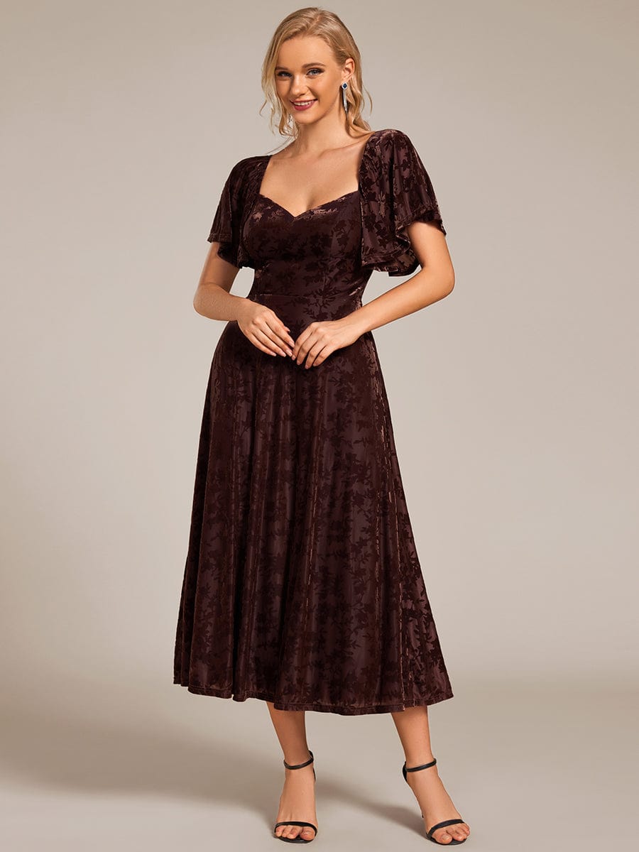 Robe de mariée élégante en velours extensible longueur thé? #Couleur_Café