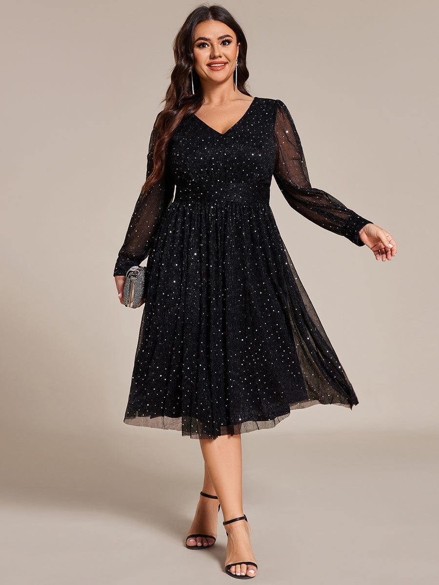 Robe de mariée mi-longue pailletée à manches longues #Couleur_Noir