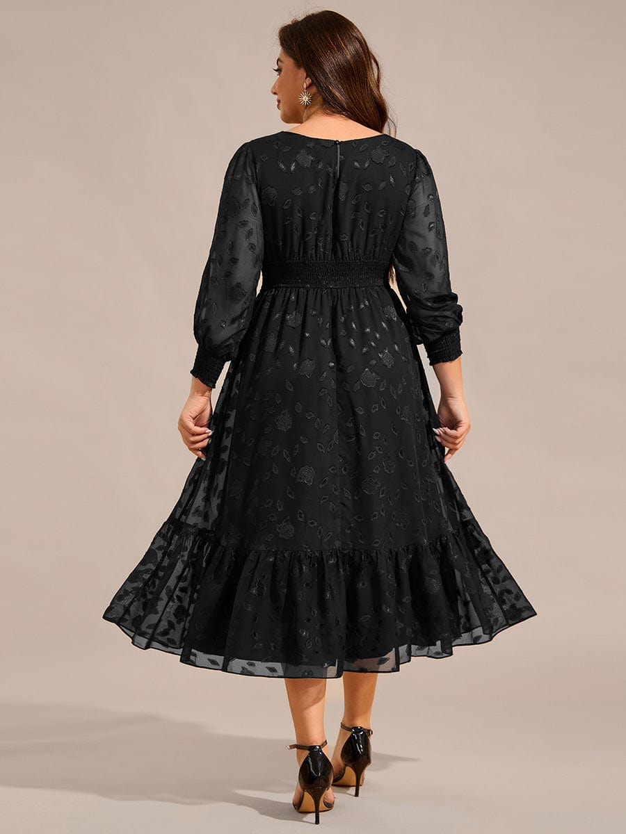 Robe d'invitée de mariage mi-longue en mousseline à col rond grande taille #Couleur_Noir