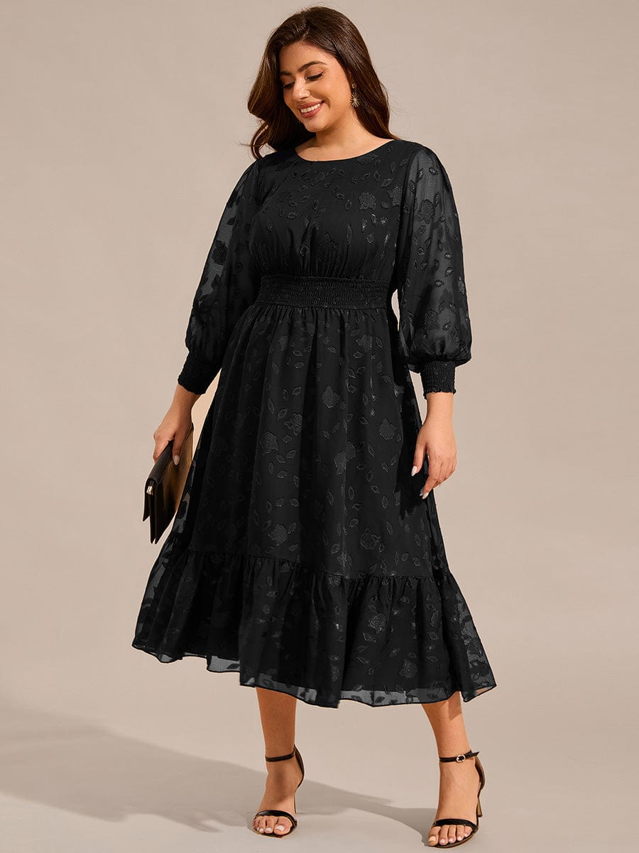 Robe d'invitée de mariage mi-longue en mousseline à col rond grande taille #Couleur_Noir