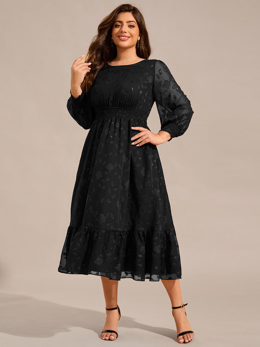 Robe d'invitée de mariage mi-longue en mousseline à col rond grande taille #Couleur_Noir