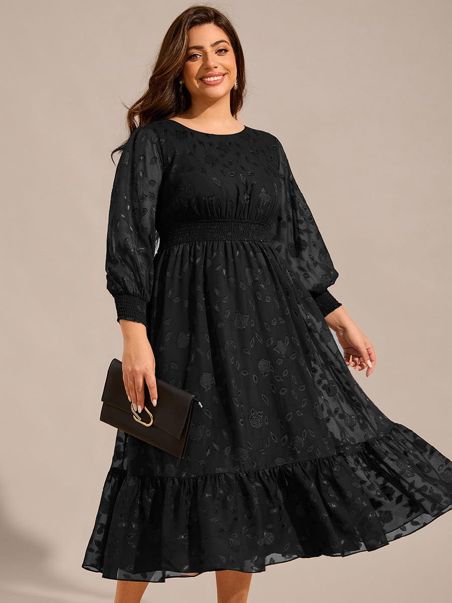 Robe d'invitée de mariage mi-longue en mousseline à col rond grande taille #Couleur_Noir