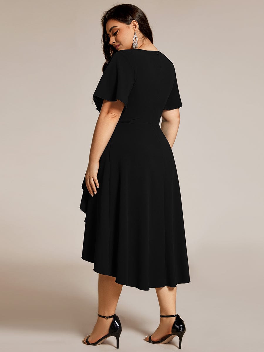 Robe d'invitée de mariage mi-longue à col en V très extensible #Couleur_Noir