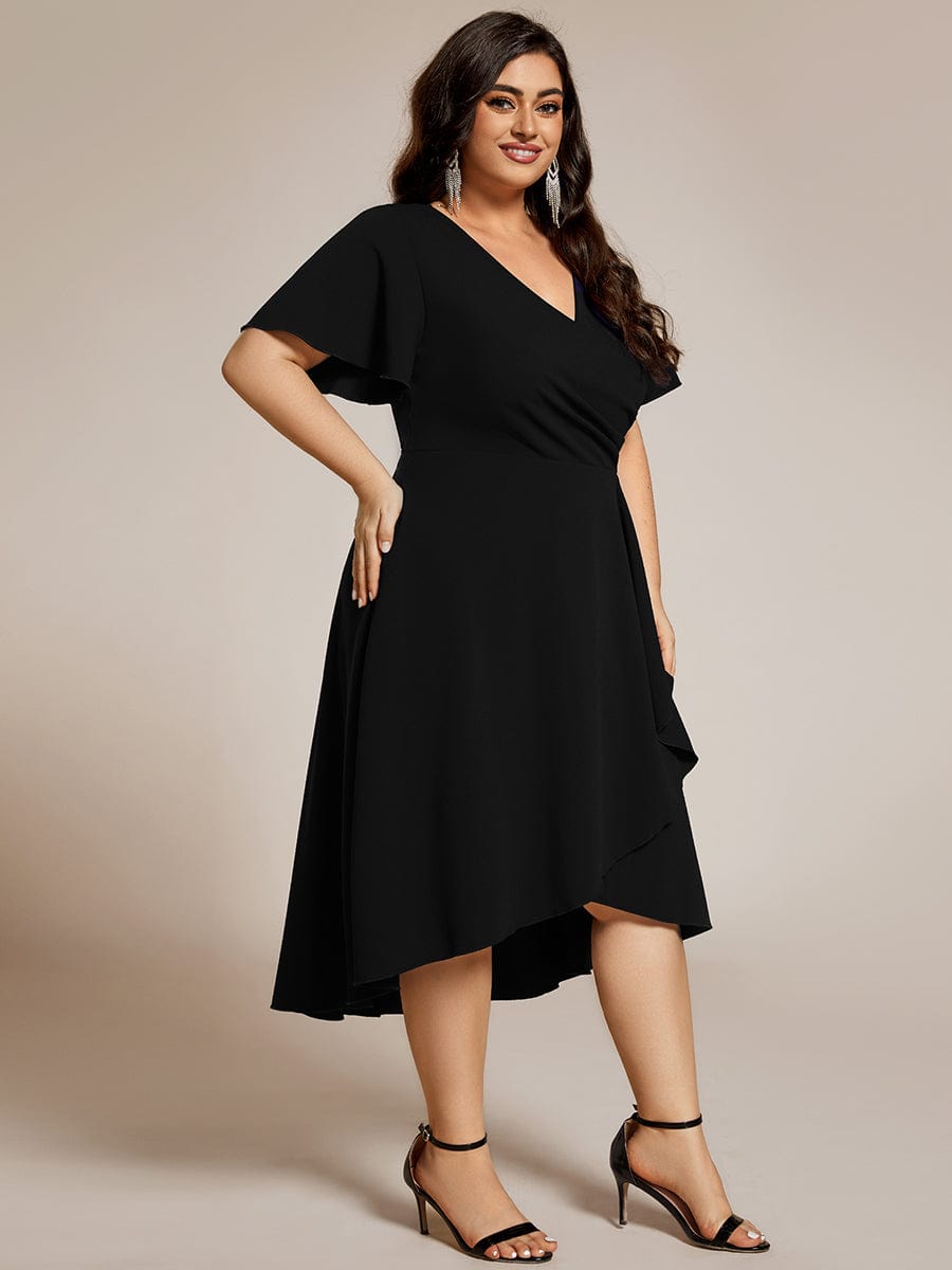 Robe d'invitée de mariage mi-longue à col en V très extensible #Couleur_Noir