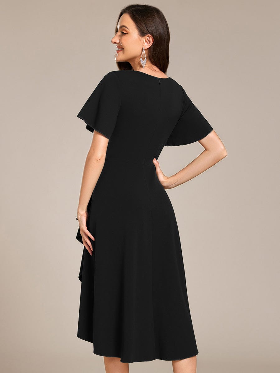 Robe d'invitée de mariage mi-longue à col en V très extensible #Couleur_Noir