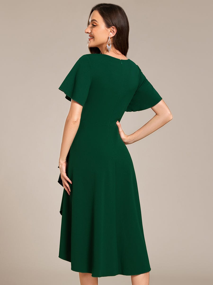 Robe d'invitée de mariage mi-longue à col en V très extensible #Couleur_Vert Fonce