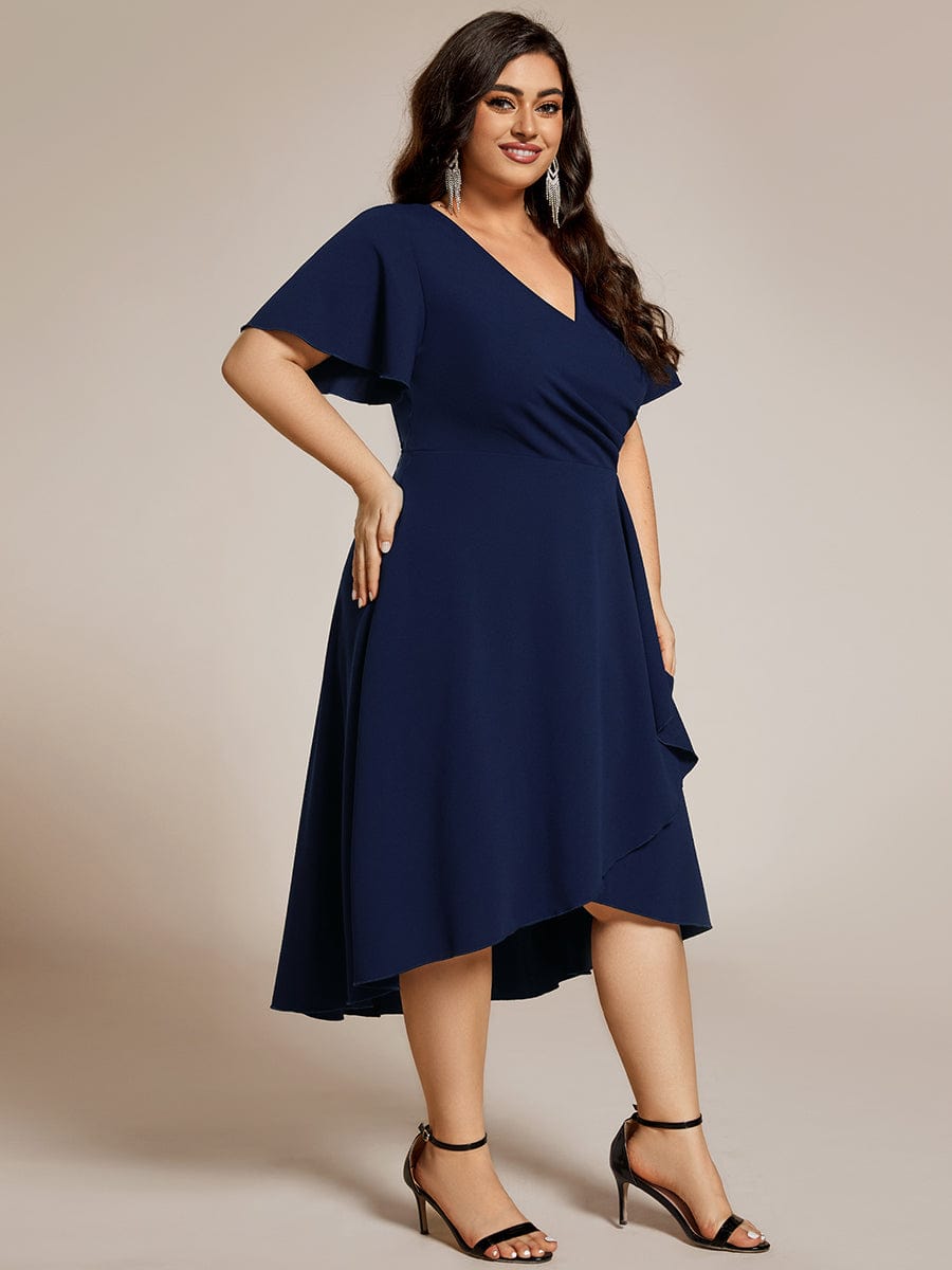 Robe d'invitée de mariage mi-longue extensible grande taille #Couleur_Bleu Marine