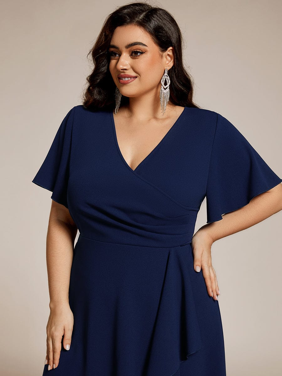 Robe d'invitée de mariage mi-longue extensible grande taille #Couleur_Bleu Marine