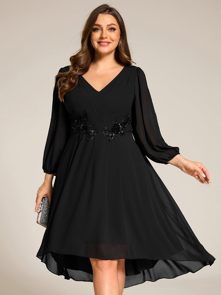 Robe d'invitée de mariage en mousseline de soie à manches longues et taille trapèze? #Couleur_Burnt Noir