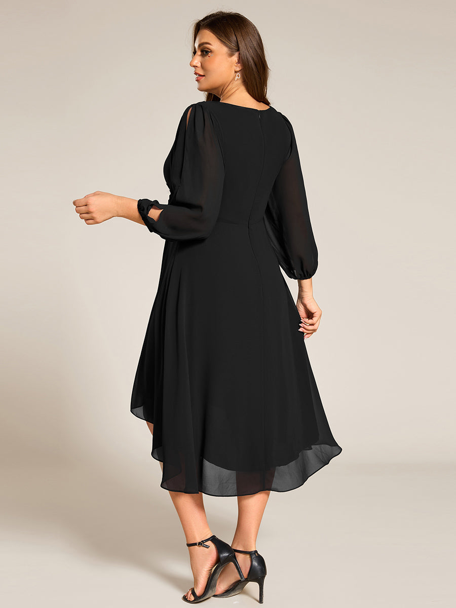 Robe d'invitée de mariage en mousseline de soie à manches longues et taille trapèze? #Couleur_Noir