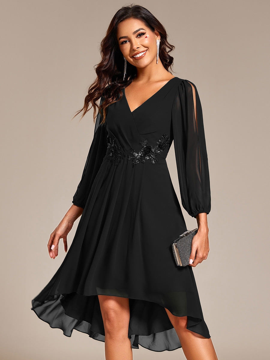 Robe d'invitée de mariage en mousseline de soie à manches longues et taille trapèze? #Couleur_Noir