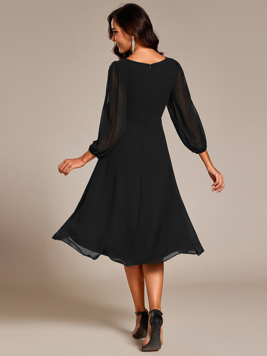 Robe d'invitée de mariage en mousseline de soie à manches longues et taille trapèze? #Couleur_Noir