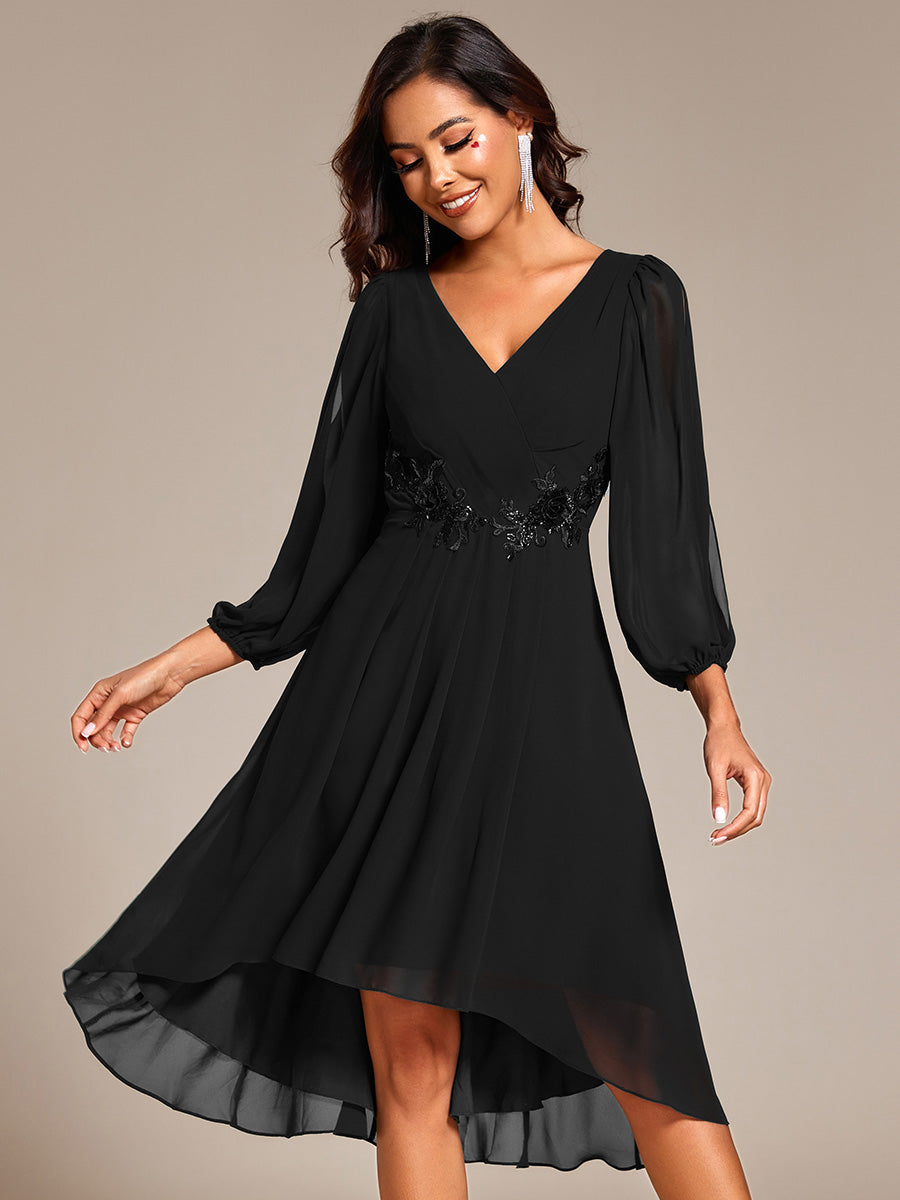 Robe d'invitée de mariage en mousseline de soie à manches longues et taille trapèze? #Couleur_Noir