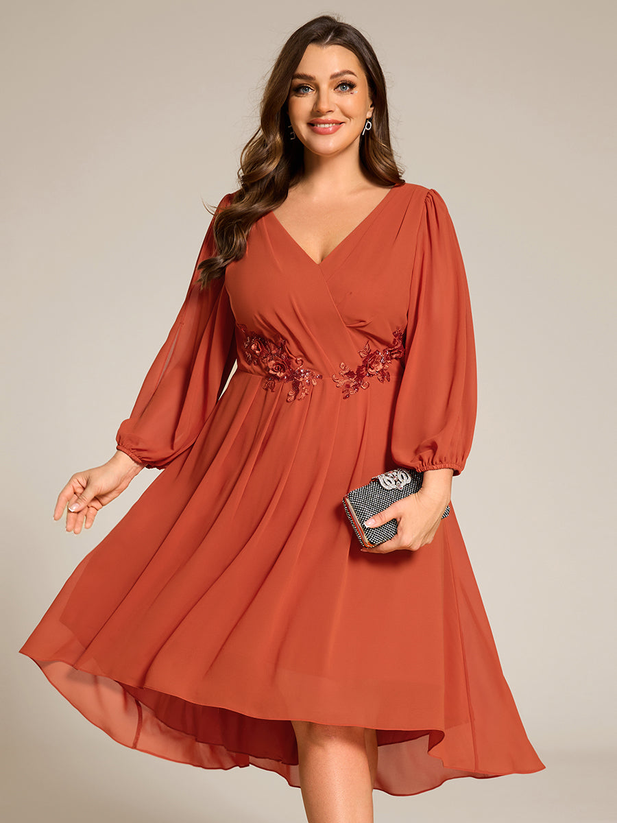 Robe d'invitée de mariage en mousseline de soie à manches longues et taille trapèze? #Couleur_Burnt Orange