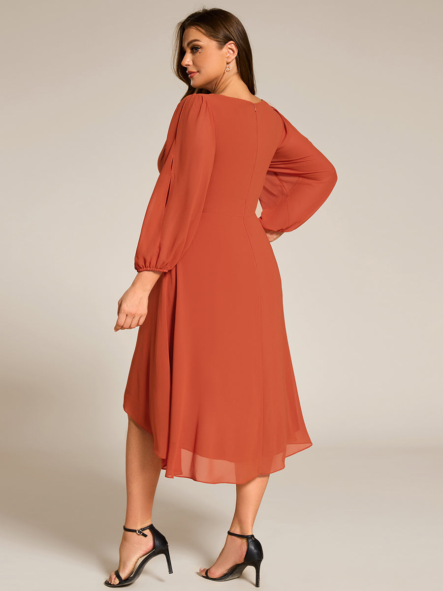 Robe d'invitée de mariage en mousseline de soie à manches longues et taille trapèze? #Couleur_Burnt Orange