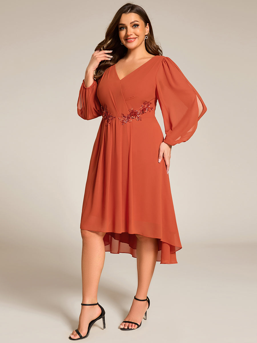 Robe d'invitée de mariage en mousseline de soie à manches longues et taille trapèze? #Couleur_Burnt Orange