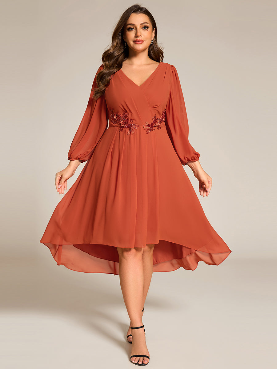 Robe d'invitée de mariage en mousseline de soie à manches longues et taille trapèze? #Couleur_Burnt Orange