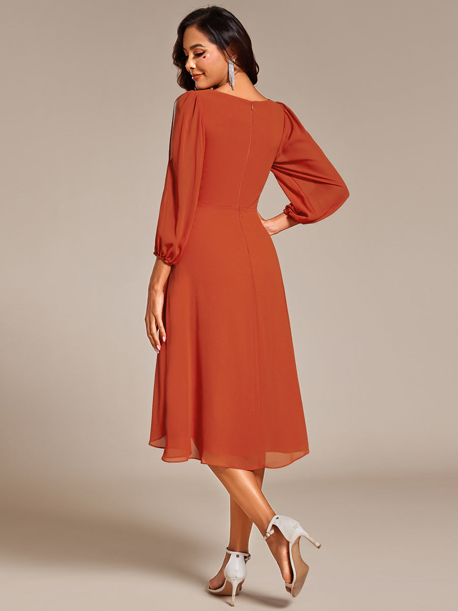 Robe d'invitée de mariage en mousseline de soie à manches longues et taille trapèze? #Couleur_Burnt Orange