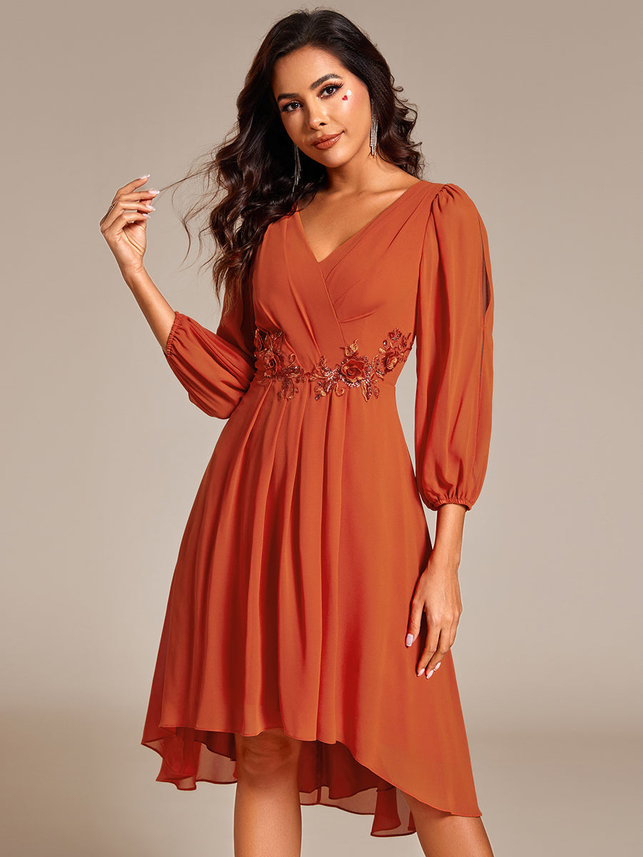 Robe d'invitée de mariage en mousseline de soie à manches longues et taille trapèze? #Couleur_Burnt Orange