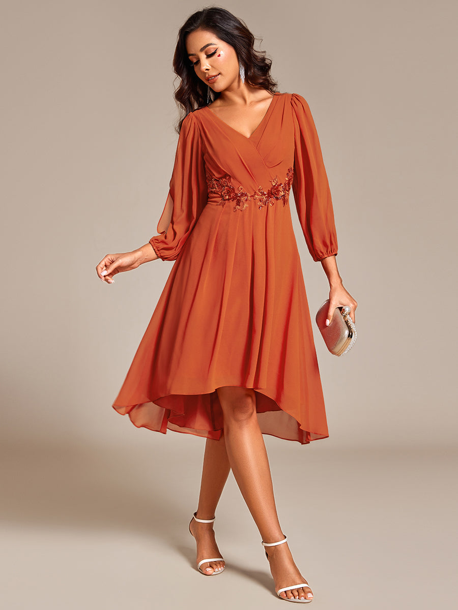 Robe d'invitée de mariage en mousseline de soie à manches longues et taille trapèze? #Couleur_Burnt Orange