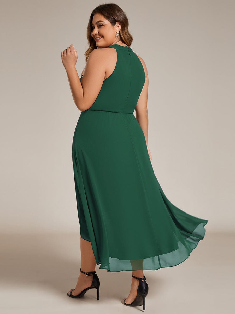 Robe d'invité de mariage mi-longue sans manches et col licou en mousseline de soie #Couleur_Vert Fonce