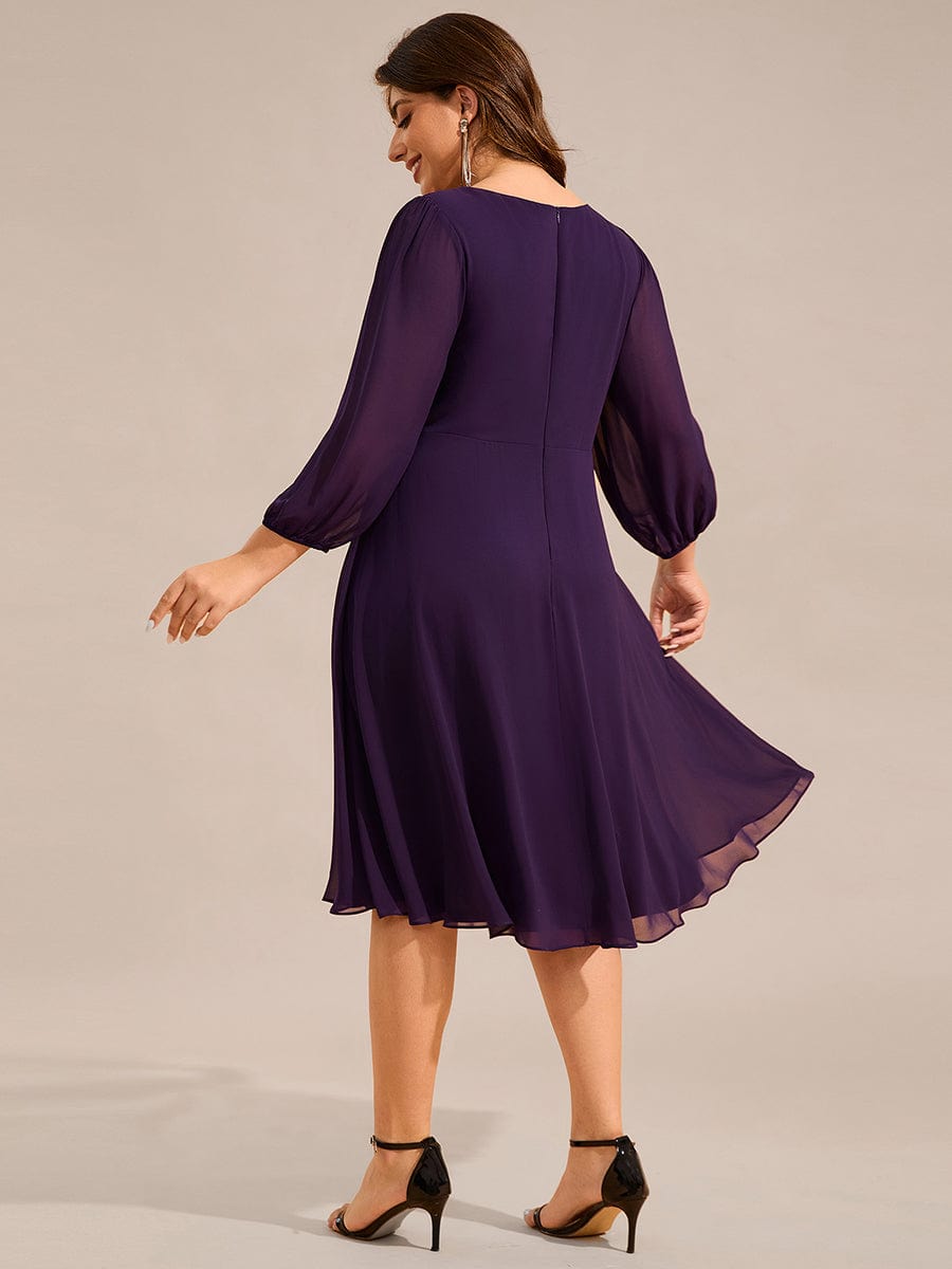 Robe d'invitée de mariage mi-longue grande taille avec chaîne à la taille #Couleur_Violet Fonce