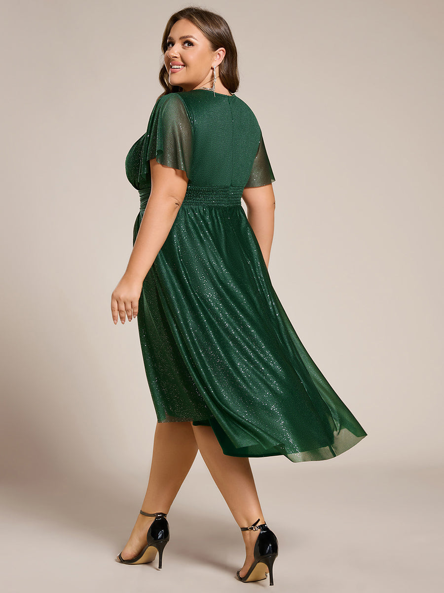 Robe d'invitée de mariage mi-longue à col rond et paillettes #Couleur_Vert Fonce