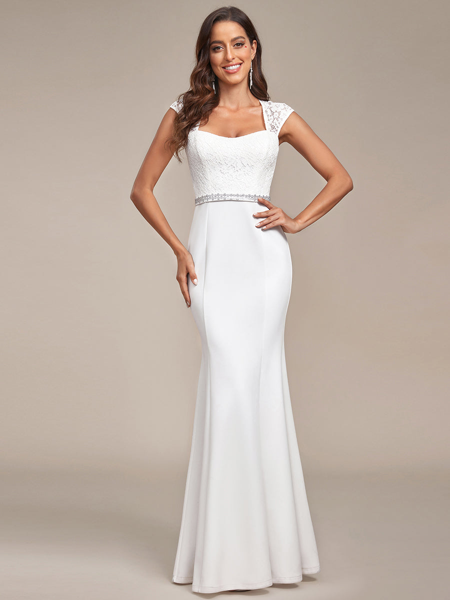 Robe de mariée style sirène simple à mancherons #Couleur_Creme