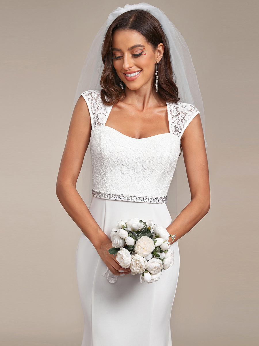 Robe de mariée style sirène simple à mancherons #Couleur_Creme