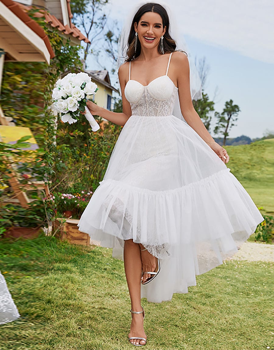 Robe de mariée haut-bas à bretelles spaghetti et décolleté en cœur -  Ever-Pretty FR