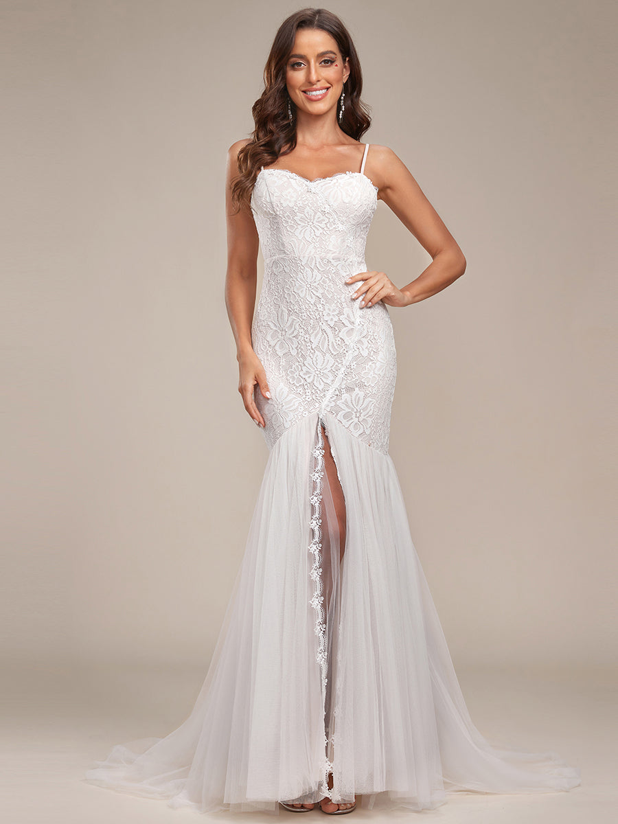 Robe de mariée sirène à bretelles spaghetti chérie #Couleur_Creme