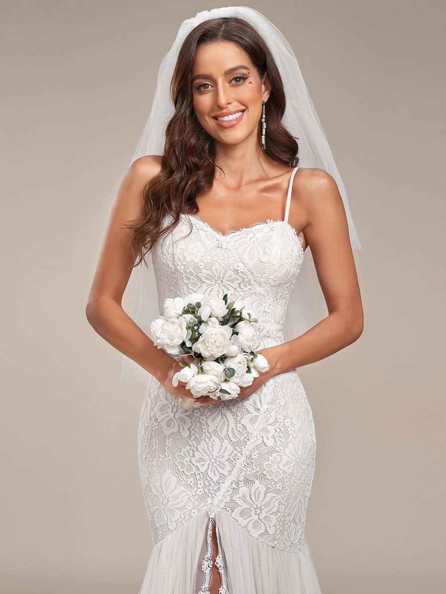 Robe de mariée sirène à bretelles spaghetti chérie #Couleur_Creme