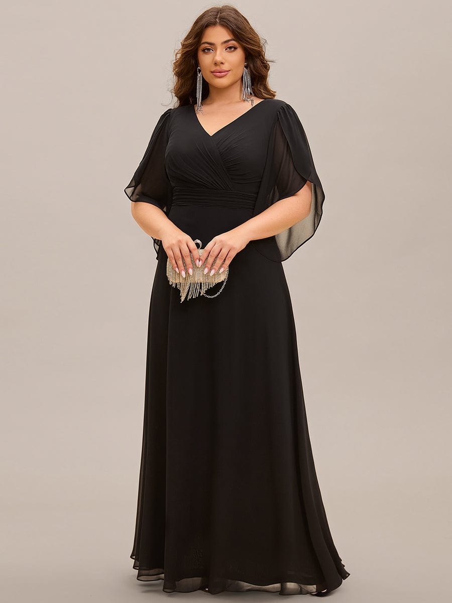 Robe longue pour mère de la mariée à manches mi-longues grande taille #Couleur_Noir