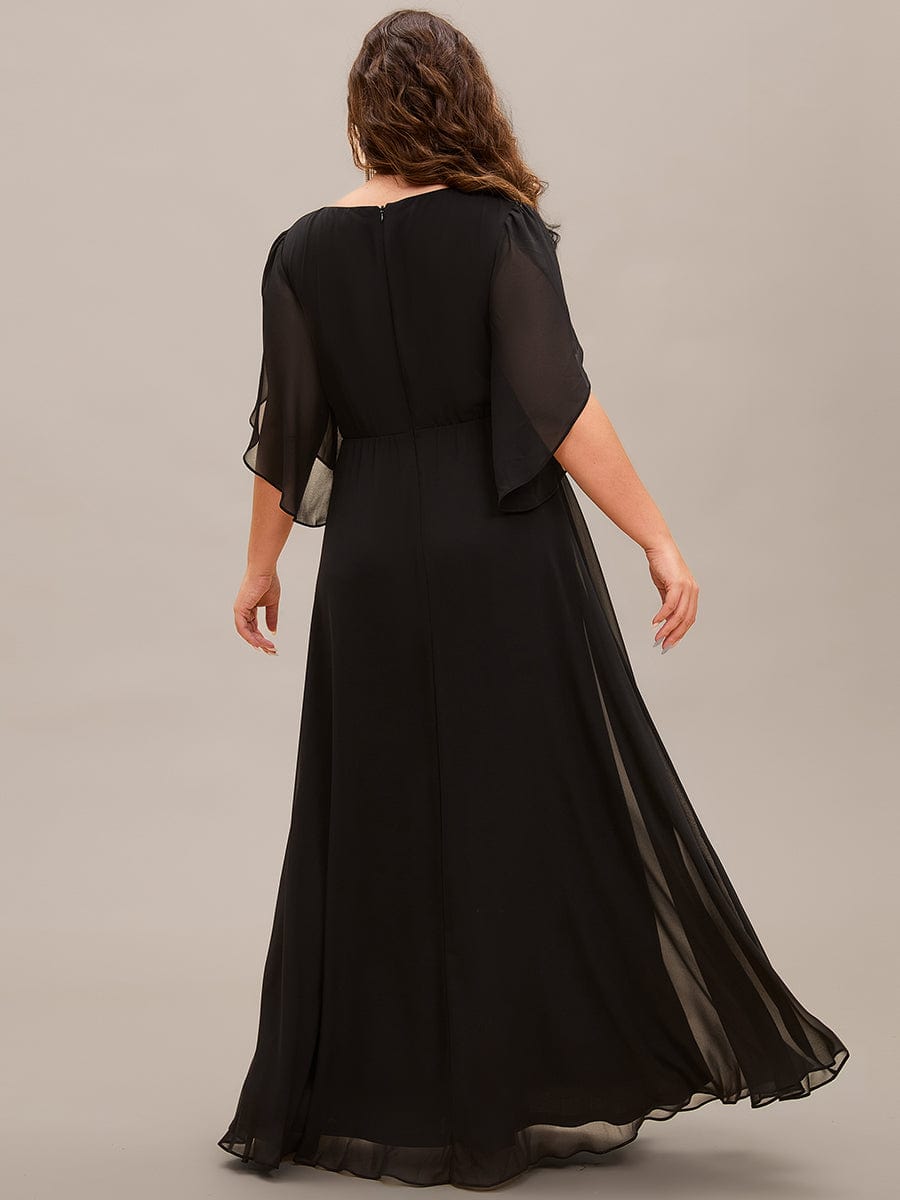 Robe longue pour mère de la mariée à manches mi-longues grande taille #Couleur_Noir