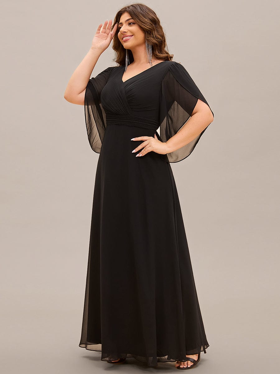 Robe longue pour mère de la mariée à manches mi-longues grande taille #Couleur_Noir