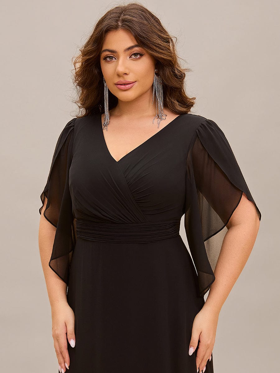 Robe longue pour mère de la mariée à manches mi-longues grande taille #Couleur_Noir