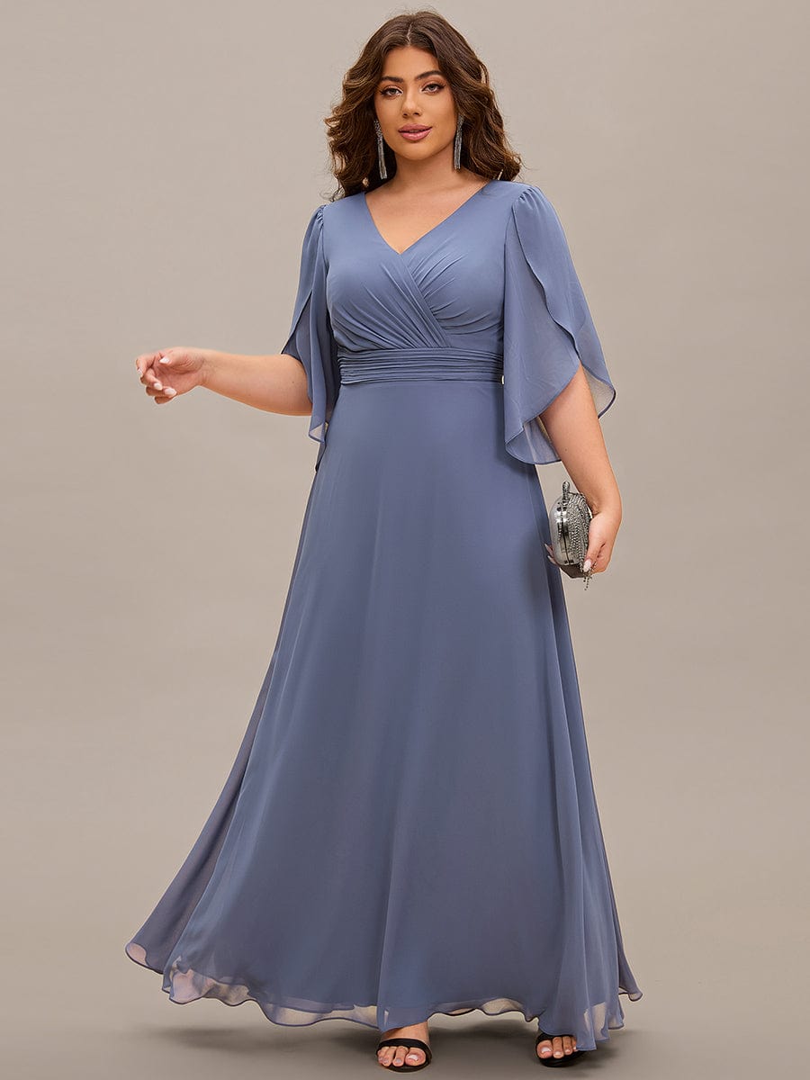 Robe longue pour mère de la mariée à manches mi-longues grande taille #Couleur_Marine Fume