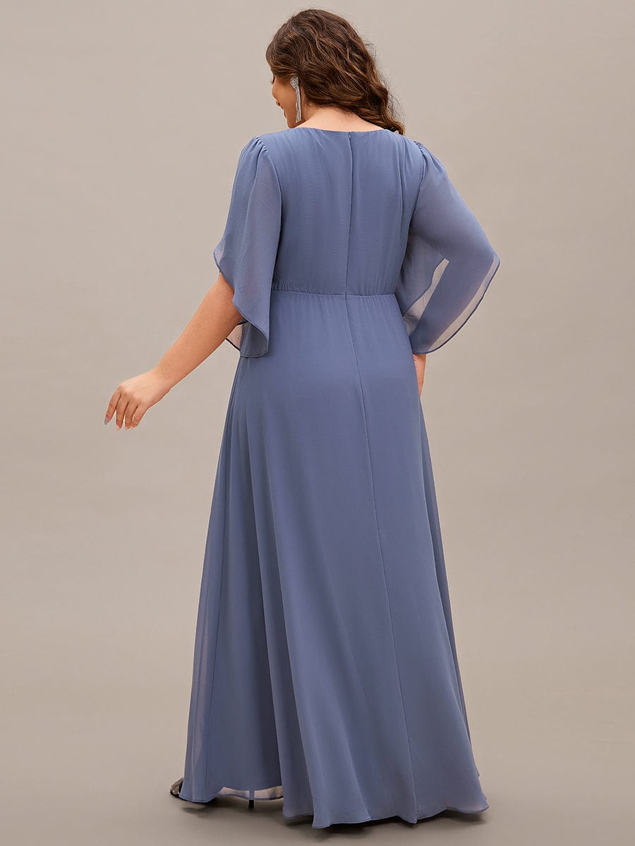 Robe longue pour mère de la mariée à manches mi-longues grande taille #Couleur_Marine Fume