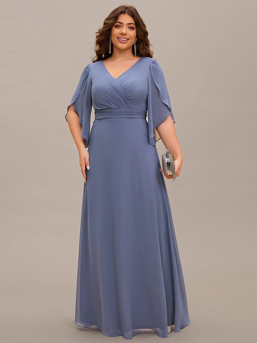 Robe longue pour mère de la mariée à manches mi-longues grande taille #Couleur_Marine Fume