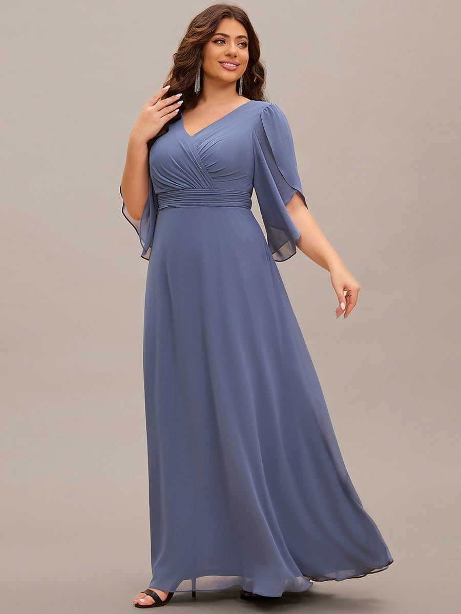 Robe longue pour mère de la mariée à manches mi-longues grande taille #Couleur_Marine Fume