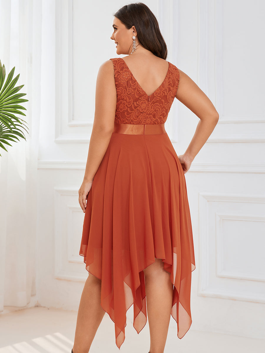 Robe mariage invitée en dentelle à col en V mi-longue fluide #Couleur_Burnt Orange